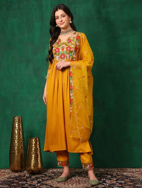 Mustard_Silk_Anarkali_Embroidered_Kurta_Set_For_Women