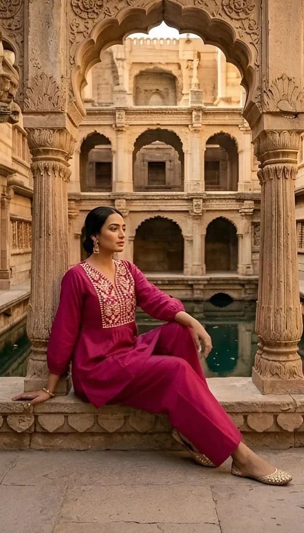 Magenta_Cotton_Embroidered_Kurta_Palazzo_Set_For_Women