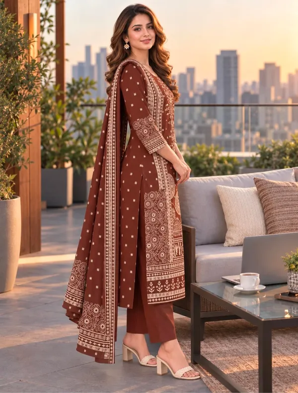 Brown_Cotton_Straight_Printed_Kurta_Set_For_Women