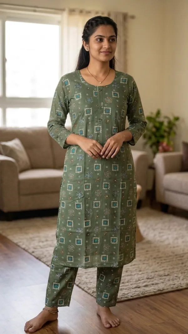 Olive_Green_Rayon_Straight_Printed_Kurta_Set_For_Women