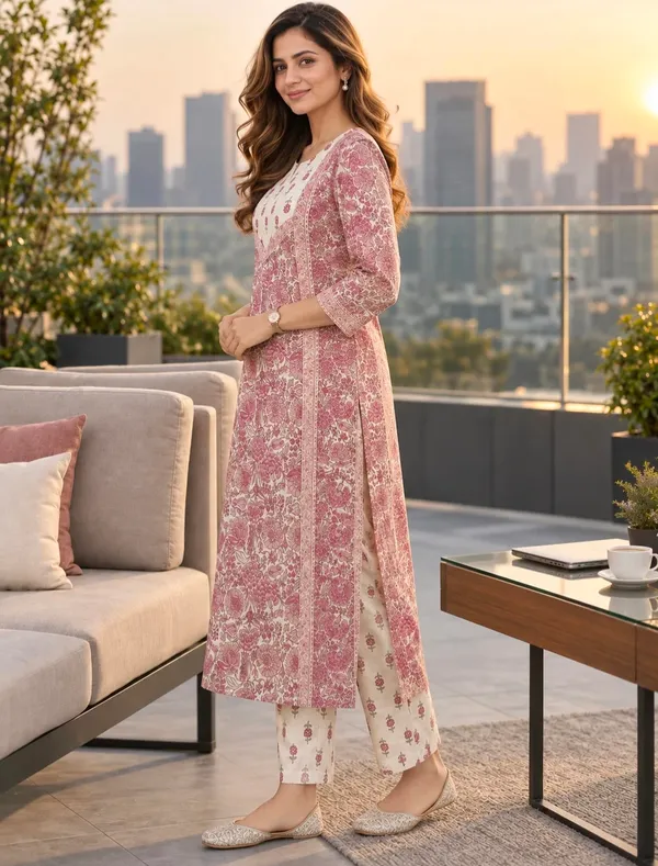 Pink_Cotton_Straight_Printed_Kurta_Set_For_Women