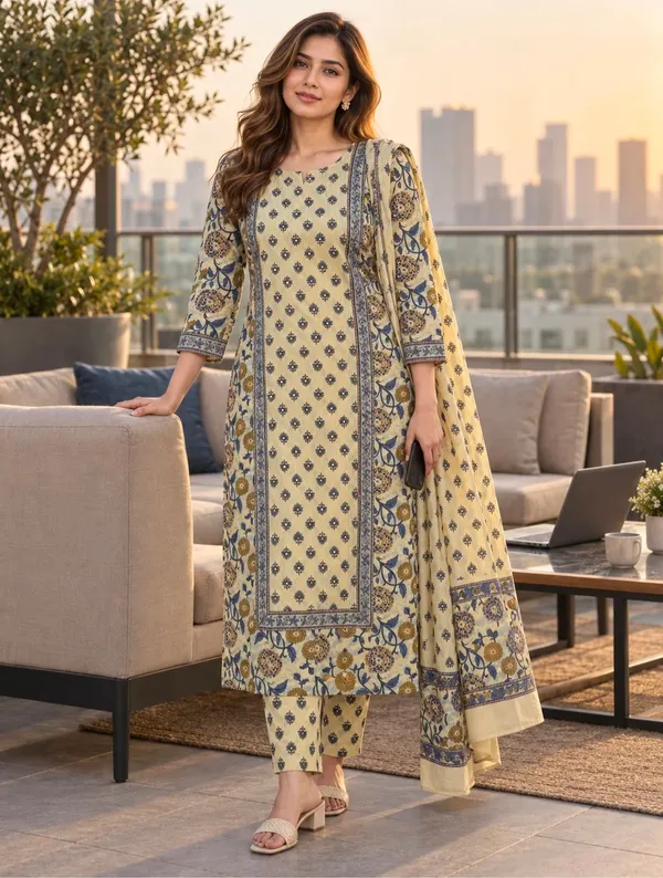 Yellow_Cotton_Straight_Printed_Kurta_Set_For_Women
