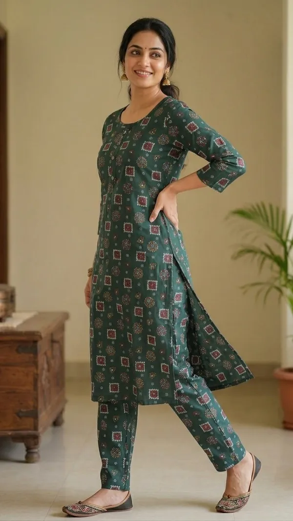 Green_Rayon_Straight_Printed_Kurta_Set_For_Women