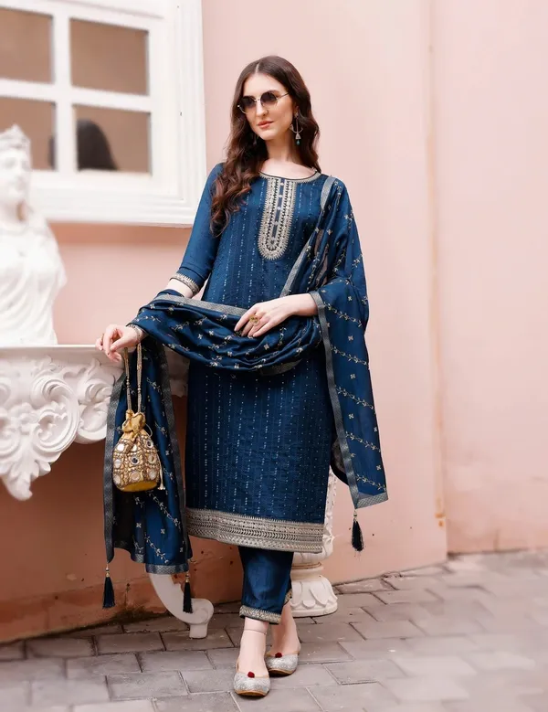Blue_Silk_Straight_Embellished_Kurta_Set_For_Women