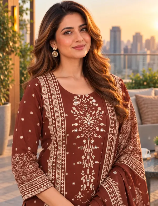 Brown_Cotton_Straight_Printed_Kurta_Set_For_Women