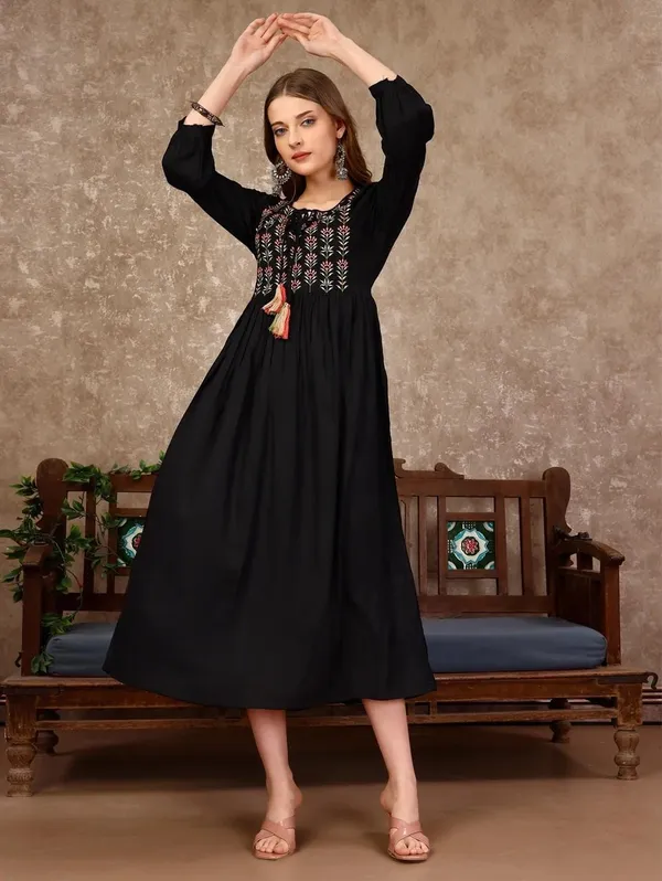 Black_Rayon_Flared_Embroidered_Kurta_Set_For_Women
