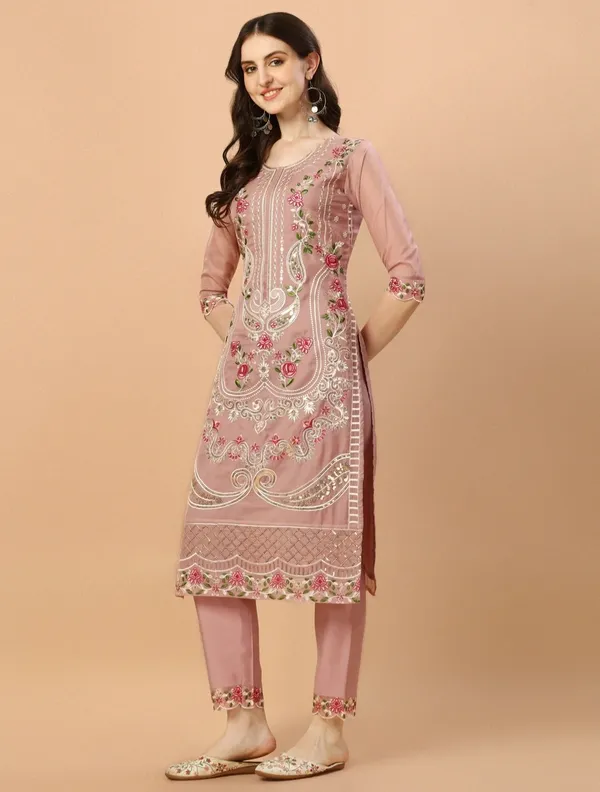 Peach_Silk_Straight_Embroidered_Kurta_Set_For_Women