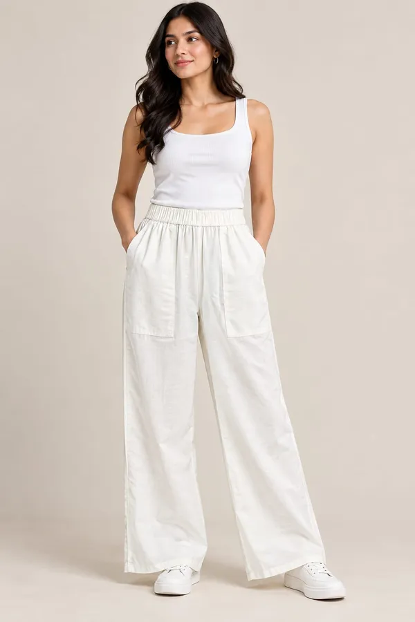 White_Cotton_Flex_Wide_Leg_Cargo_Pants_For_Women