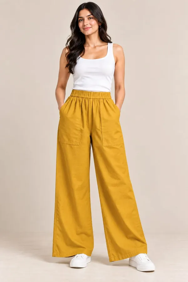 Mustard_Cotton_Flex_Wide_Leg_Trousers_For_Women