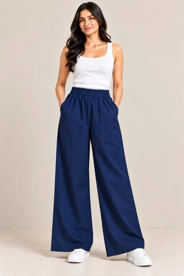 Navy_Cotton_Flex_Wide_Leg_Trousers_For_Women