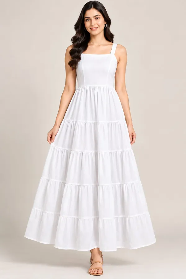White_Cotton_Flex_Sleeveless_Tiered_Maxi_Dress_For_Women