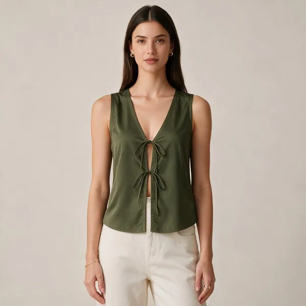 Beige_And_Olive_Cotton_Flex_Sleeveless_Tie_Front_Top_For_Women_Pack_Of_2