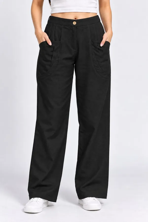 Black_Cotton_Flex_Wide_Leg_Trousers_For_Women