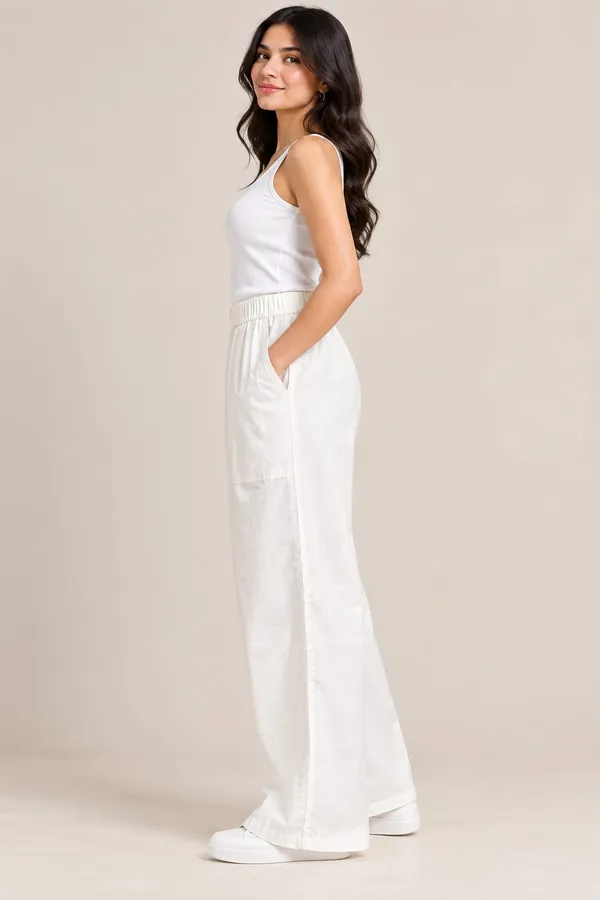 White_Cotton_Flex_Wide_Leg_Cargo_Pants_For_Women