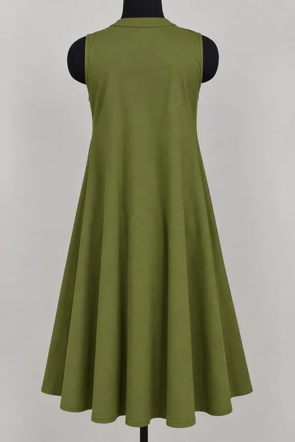 Olive_Green_Cotton_Flex_Sleeveless_A-Line_Dress_For_Women