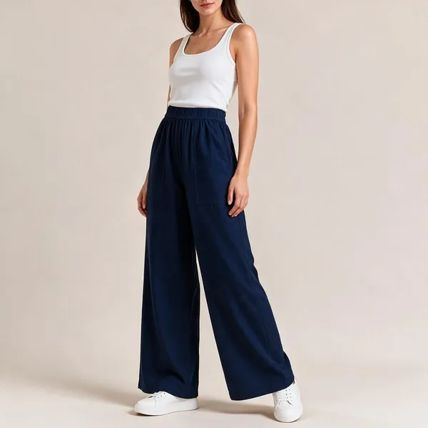 Navy_Cotton_Flex_Wide_Leg_Trousers_For_Women