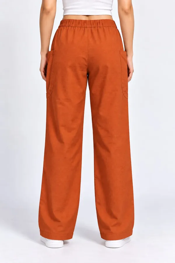Orange_Cotton_Flex_Wide_Leg_Utility_Pants_For_Women