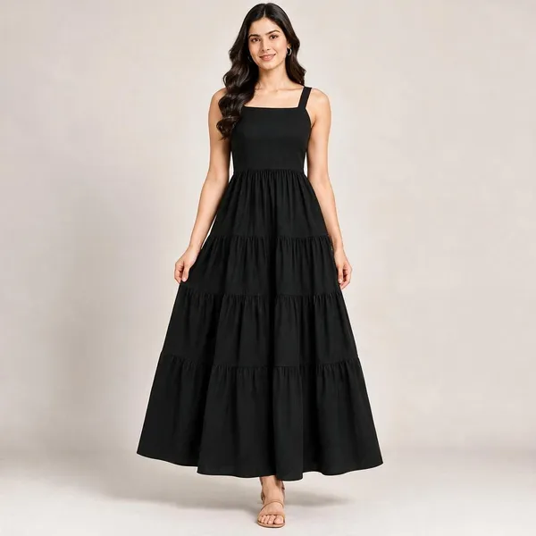 Black_Cotton_Flex_Tiered_Maxi_Dress_For_Women