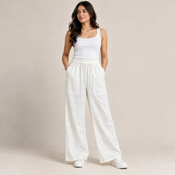 White_Cotton_Flex_Wide_Leg_Cargo_Pants_For_Women