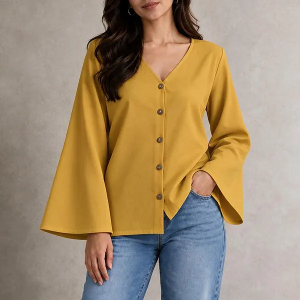 Yellow_And_Orange_Rust_Cotton_Flex_Relaxed_Flared_Sleeve_Top_For_Women_Pack_Of_2