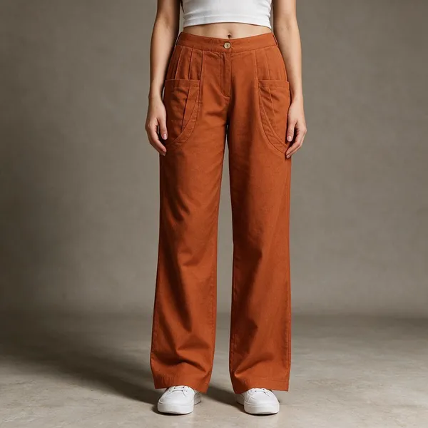 Orange_Cotton_Flex_Wide_Leg_Utility_Pants_For_Women