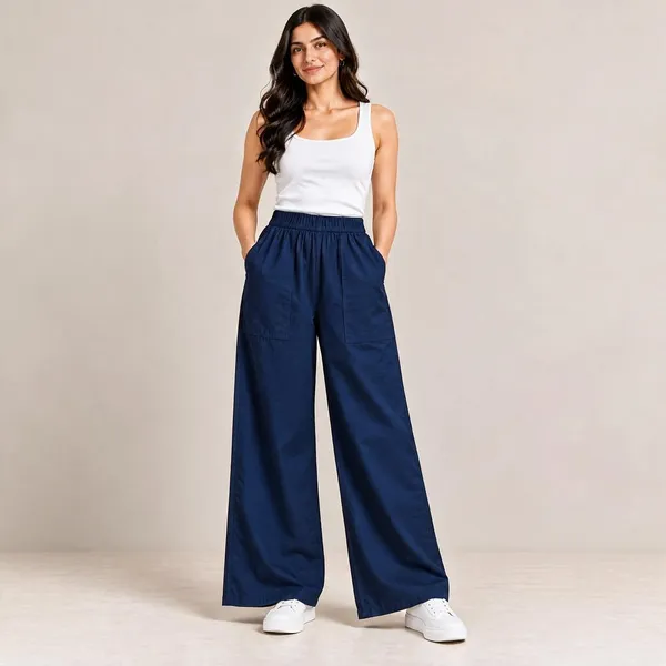 Navy_Cotton_Flex_Wide_Leg_Trousers_For_Women