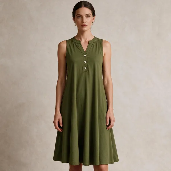 Olive_Green_Cotton_Flex_Sleeveless_A-Line_Dress_For_Women
