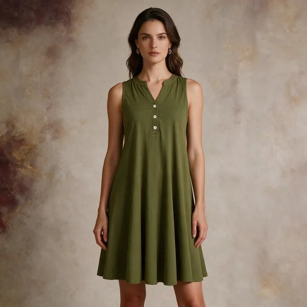 Olive_Green_Cotton_Flex_Sleeveless_A-Line_Dress_For_Women