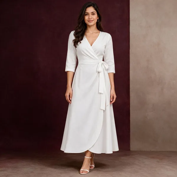 White_Cotton_Flex_Wrap_Maxi_Dress_For_Women