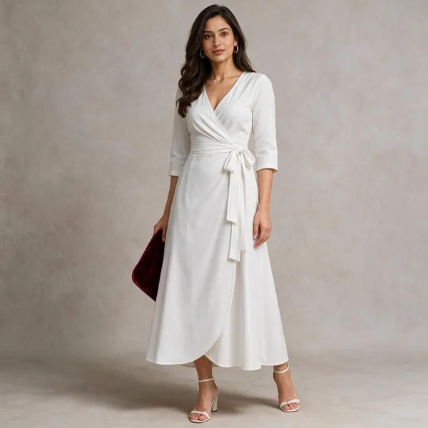 White_Cotton_Flex_Wrap_Maxi_Dress_For_Women