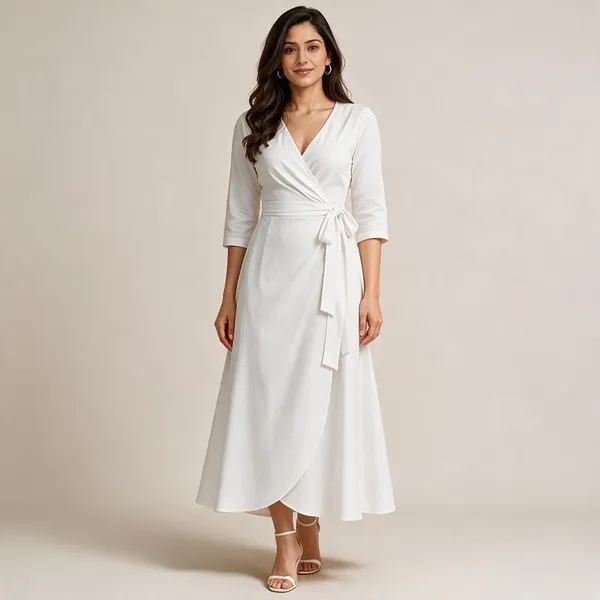 White_Cotton_Flex_Wrap_Maxi_Dress_For_Women