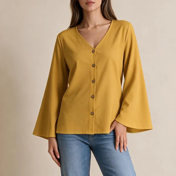 Yellow_And_Orange_Rust_Cotton_Flex_Relaxed_Flared_Sleeve_Top_For_Women_Pack_Of_2