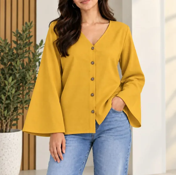 Yellow_And_Orange_Rust_Cotton_Flex_Relaxed_Flared_Sleeve_Top_For_Women_Pack_Of_2