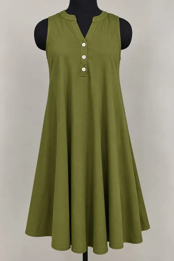 Olive_Green_Cotton_Flex_Sleeveless_A-Line_Dress_For_Women