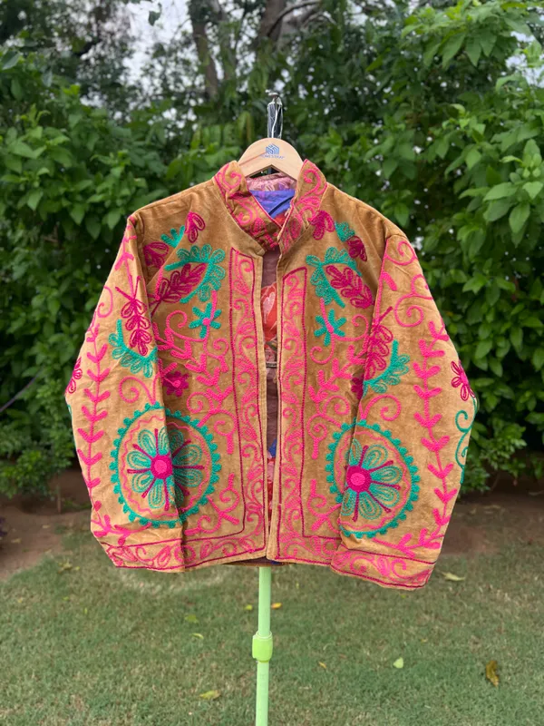 Brown_Velvet_Floral_Embroidered_Jacket_For_Women