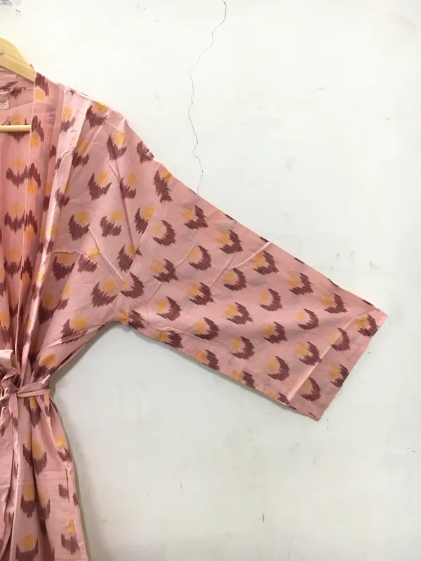 Pink_Cotton_Floral_Print_Relaxed_Fit_Kimono_Robe_For_Women