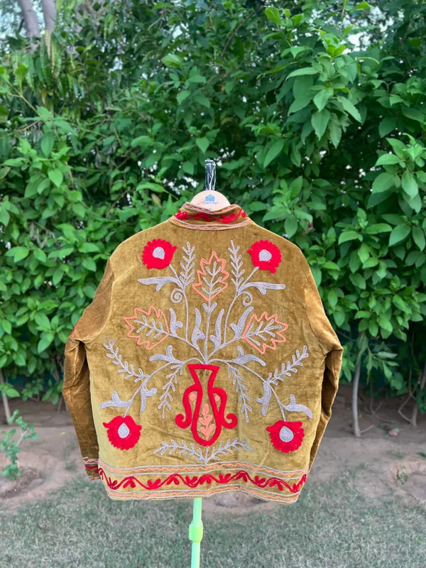 Brown_Velvet_Floral_Embroidered_Bandhgala_Jacket_For_Women