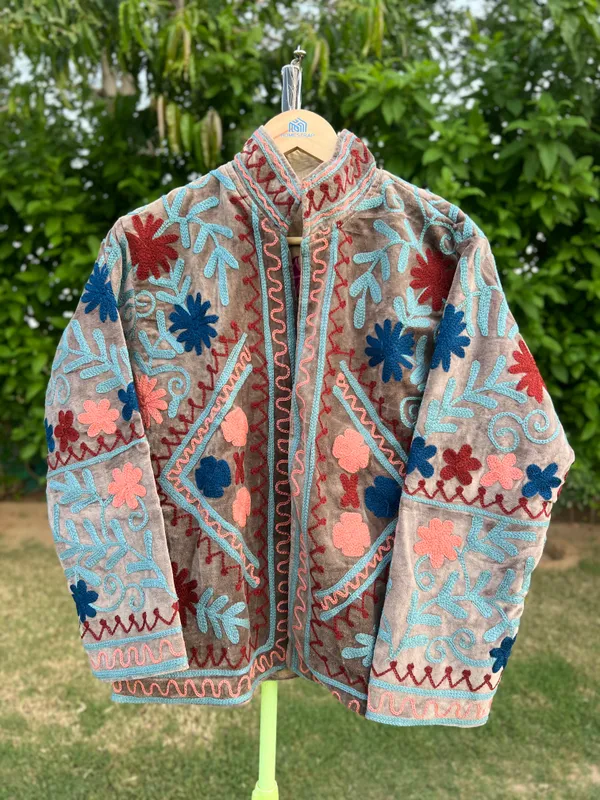 Beige_Velvet_Embroidered_Front_Open_Jacket_For_Women