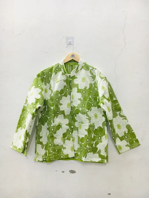 Green_Cotton_Floral_Print_Mandarin_Collar_Kurta_For_Women