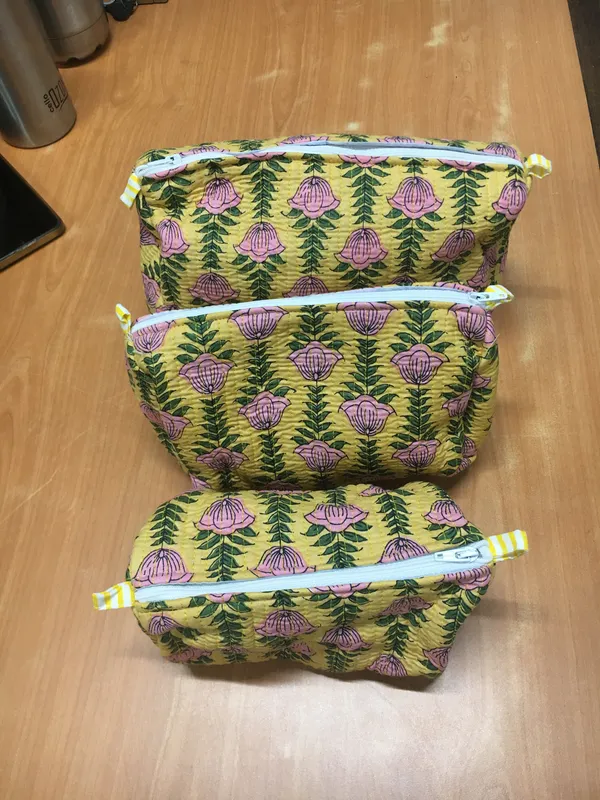 Yellow_Cotton_Floral_Print_Zipper_Pouch_Set_Of_3_For_Women