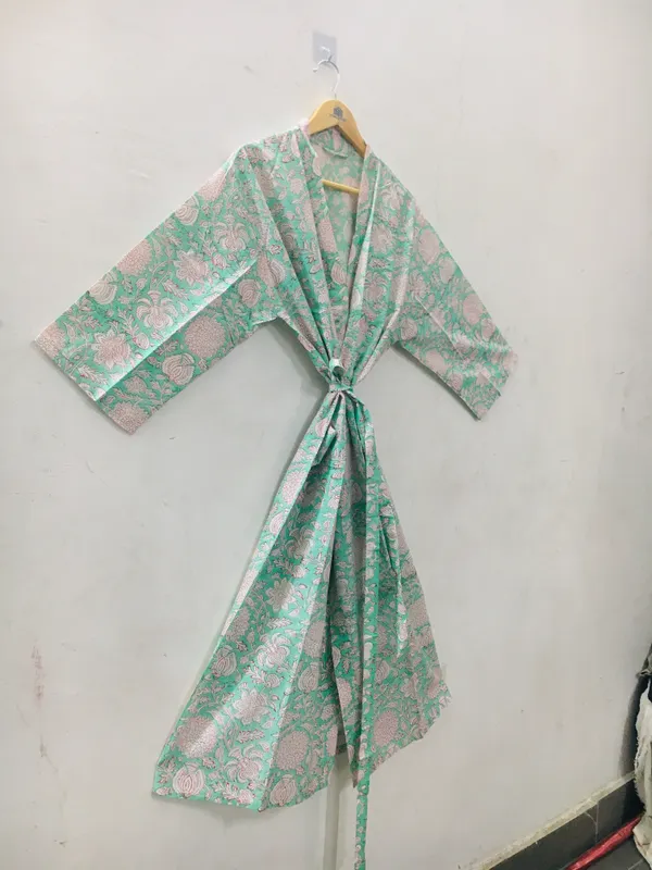 Mint_Green_Cotton_Floral_Print_Kimono_Robe_For_Women