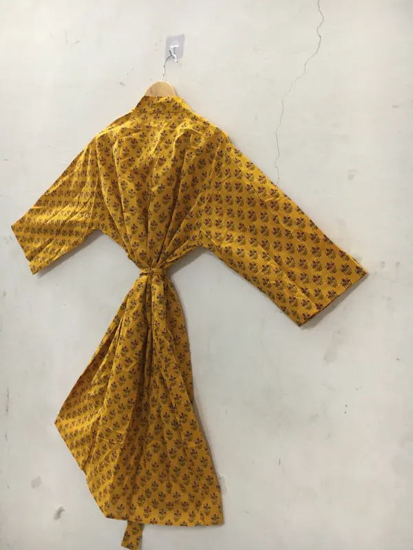 Mustard_Cotton_Floral_Print_Tie_Waist_Kimono_Robe_For_Women