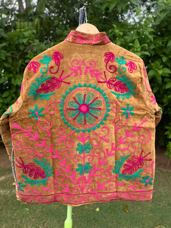 Brown_Velvet_Floral_Embroidered_Jacket_For_Women