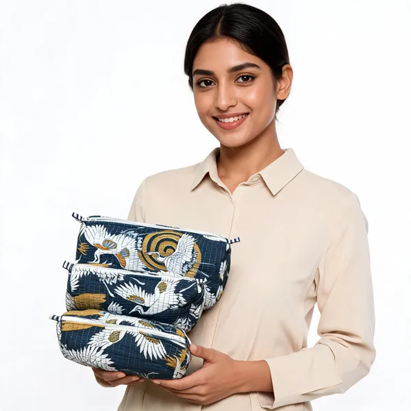 Navy_Cotton_Quilted_Bird_Print_Makeup_Pouch_Set_For_Women