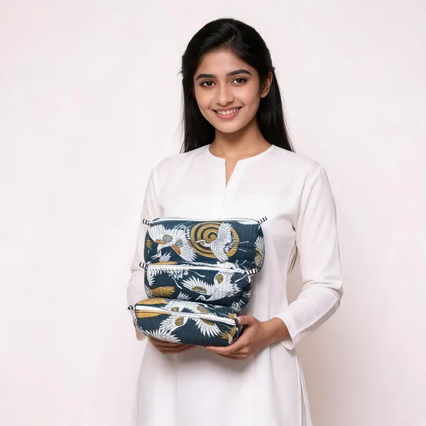 Navy_Cotton_Quilted_Bird_Print_Makeup_Pouch_Set_For_Women