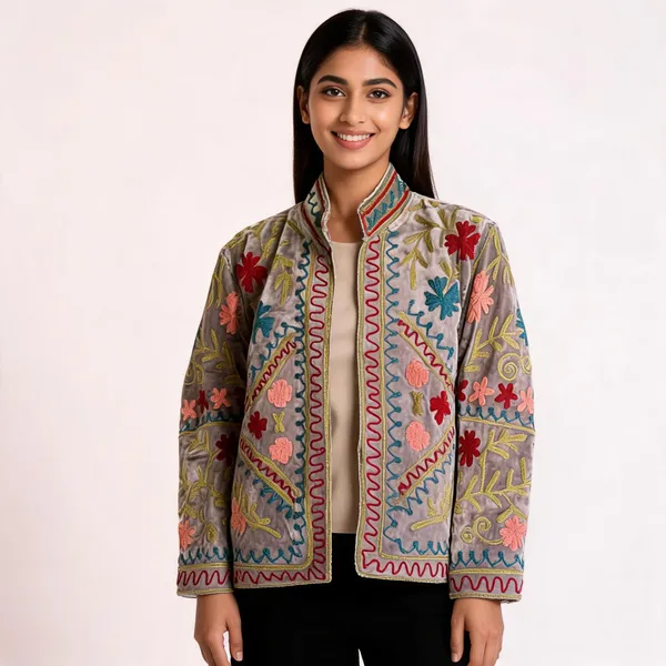 Grey_Velvet_Floral_Embroidered_Jacket_For_Women