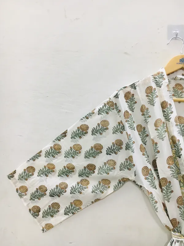White_Cotton_Botanical_Print_Tie_Waist_Kimono_Robe_For_Women