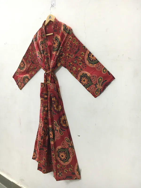 Maroon_Cotton_Paisley_Print_Tie_Waist_Kimono_Robe_For_Women