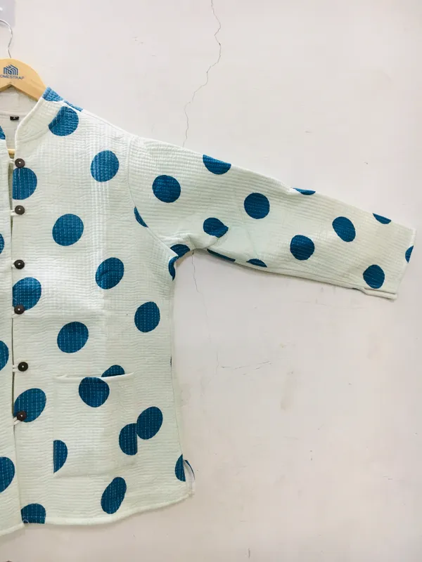 White_Cotton_Polka_Dot_Mandarin_Collar_Shirt_For_Women