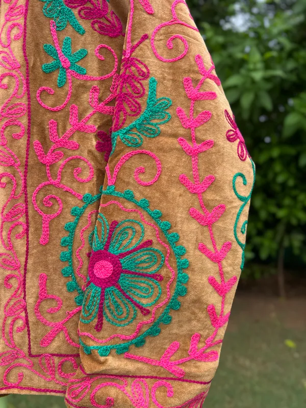 Brown_Velvet_Floral_Embroidered_Jacket_For_Women